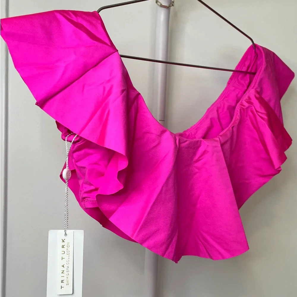 Trina Turk NWT Hot Pink Ruffle Off The Shoulder Bikini Top